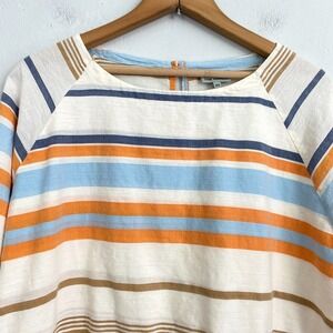 The Odells Atrani Shirring Top Women Size XS Stripe Peplum Blue Orange